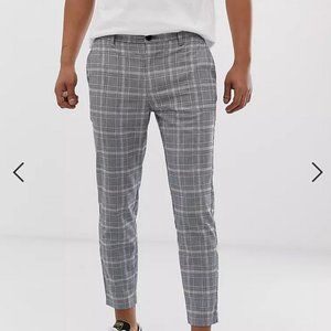 Bershka skinny check pants in blue